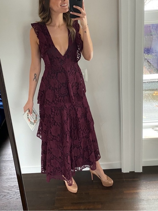 Lulus Dresses & Skirts - Lulu's Plum Lace Ruffle V-Neck Maxi Dress